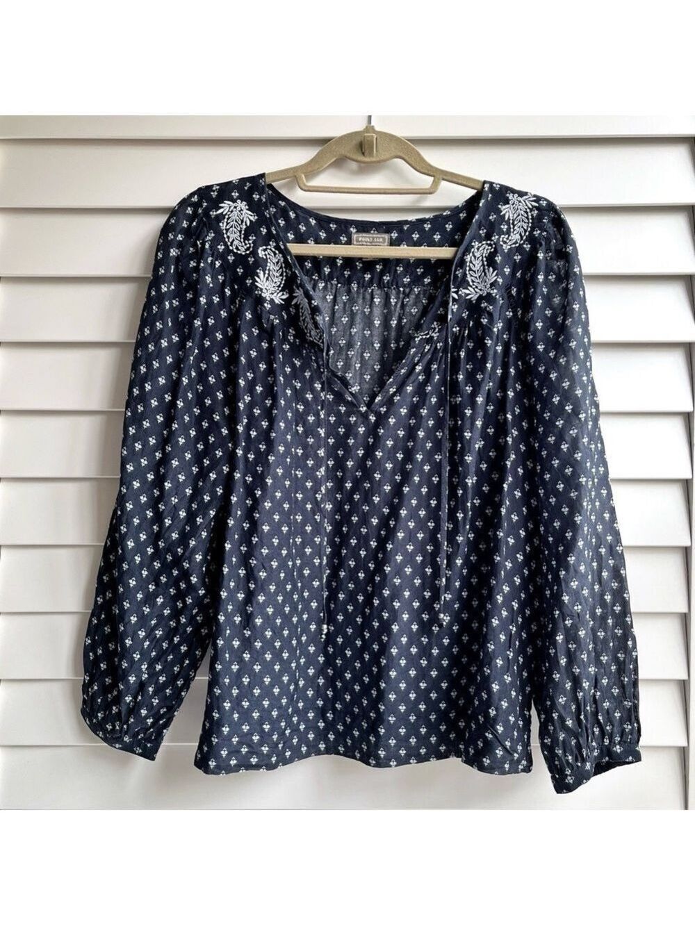 J. Crew Point Sur Embroidered Block Print Peasant Top - Picture 4 of 9